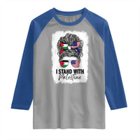 Stand With Palestine Raglan Shirt Messy Bun Gaza Palestinian Flag - Wonder Print Shop