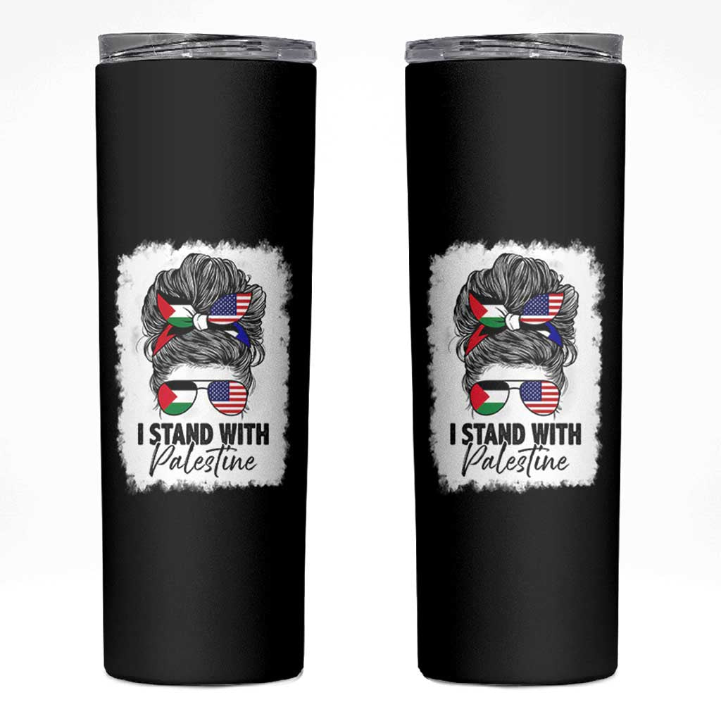 Stand With Palestine Skinny Tumbler Messy Bun Gaza Palestinian Flag - Wonder Print Shop
