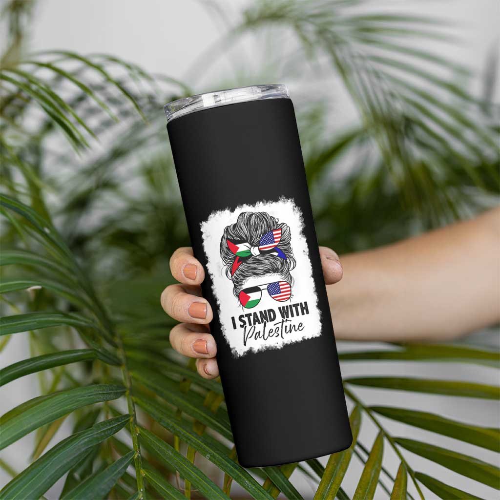 Stand With Palestine Skinny Tumbler Messy Bun Gaza Palestinian Flag - Wonder Print Shop