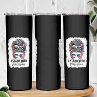 Stand With Palestine Skinny Tumbler Messy Bun Gaza Palestinian Flag - Wonder Print Shop