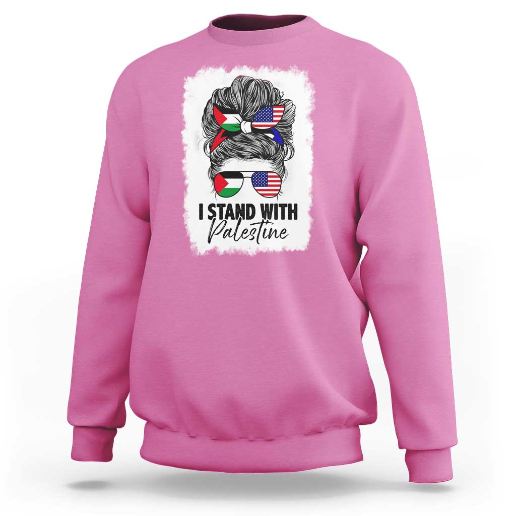 Stand With Palestine Sweatshirt Messy Bun Gaza Palestinian Flag - Wonder Print Shop