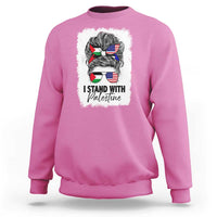 Stand With Palestine Sweatshirt Messy Bun Gaza Palestinian Flag - Wonder Print Shop