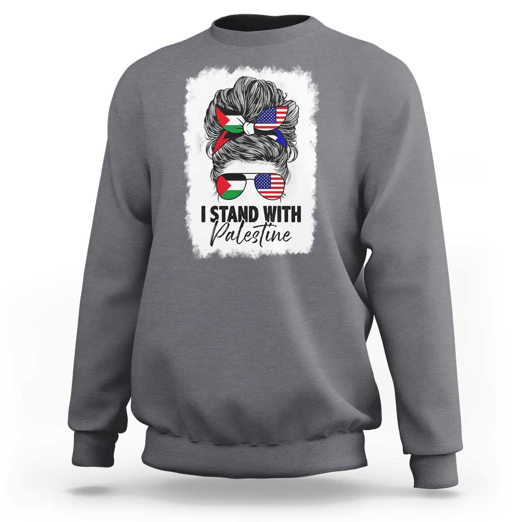 Stand With Palestine Sweatshirt Messy Bun Gaza Palestinian Flag - Wonder Print Shop