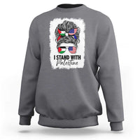 Stand With Palestine Sweatshirt Messy Bun Gaza Palestinian Flag - Wonder Print Shop