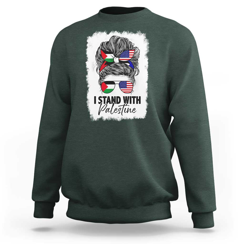 Stand With Palestine Sweatshirt Messy Bun Gaza Palestinian Flag - Wonder Print Shop