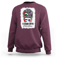 Stand With Palestine Sweatshirt Messy Bun Gaza Palestinian Flag - Wonder Print Shop