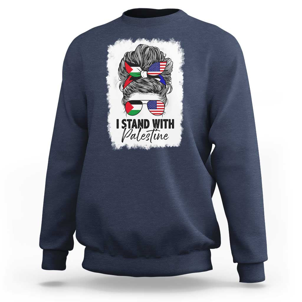 Stand With Palestine Sweatshirt Messy Bun Gaza Palestinian Flag - Wonder Print Shop