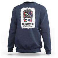 Stand With Palestine Sweatshirt Messy Bun Gaza Palestinian Flag - Wonder Print Shop