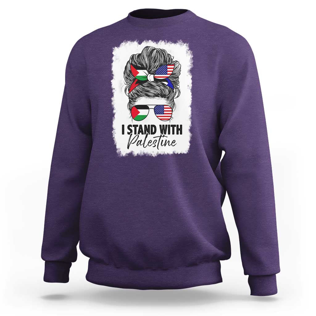 Stand With Palestine Sweatshirt Messy Bun Gaza Palestinian Flag - Wonder Print Shop