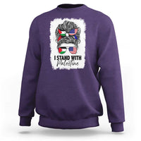 Stand With Palestine Sweatshirt Messy Bun Gaza Palestinian Flag - Wonder Print Shop