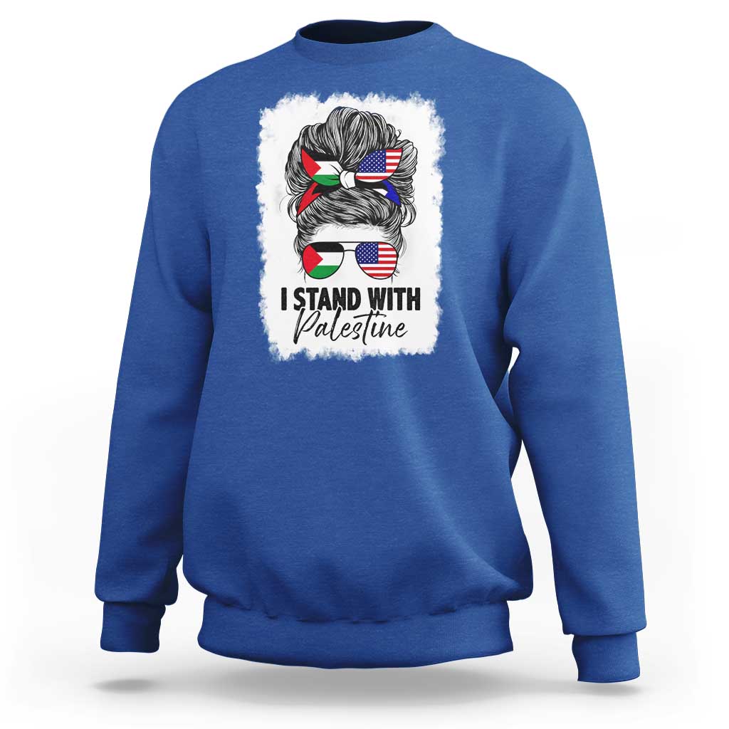 Stand With Palestine Sweatshirt Messy Bun Gaza Palestinian Flag - Wonder Print Shop