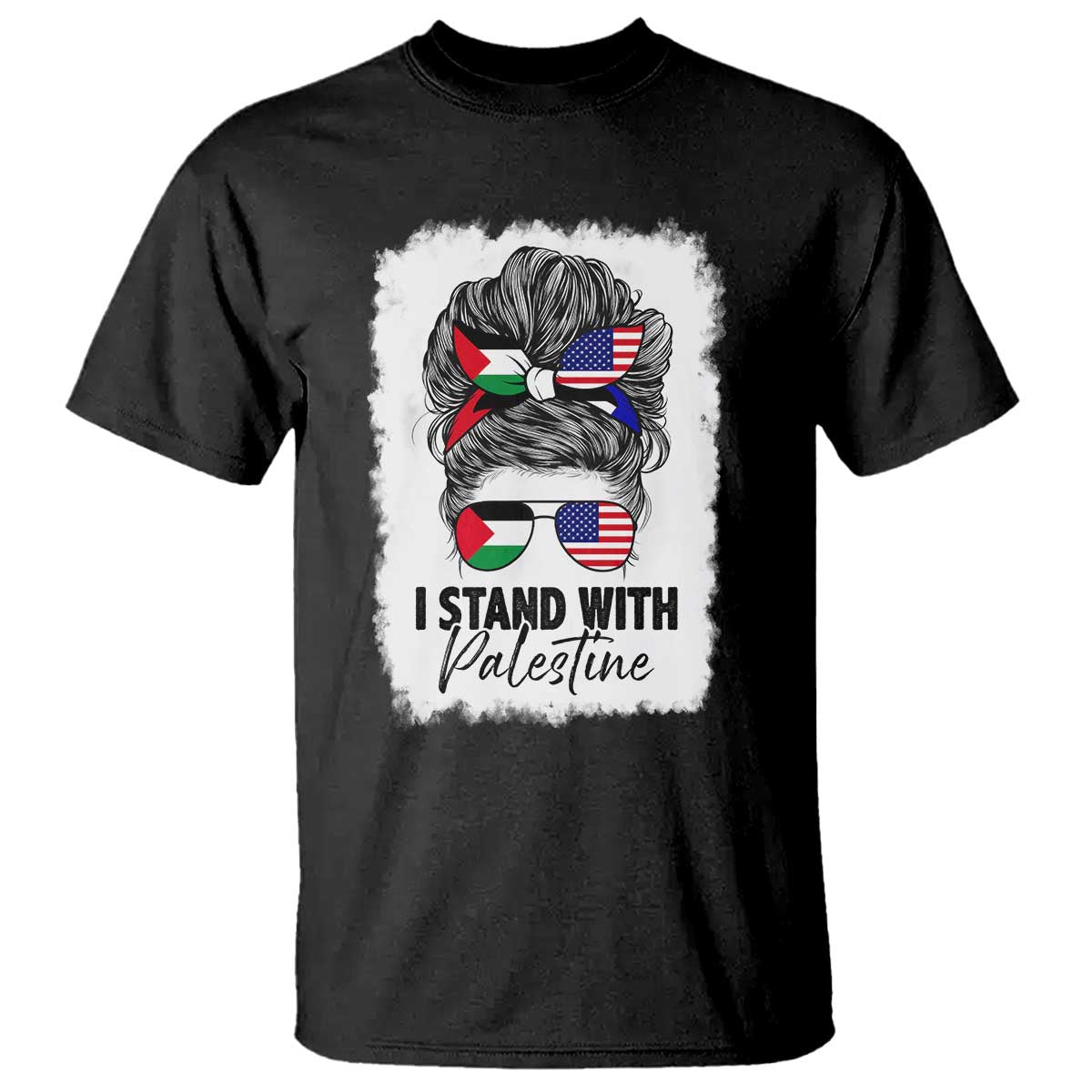 Stand With Palestine T Shirt Messy Bun Gaza Palestinian Flag - Wonder Print Shop