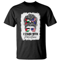 Stand With Palestine T Shirt Messy Bun Gaza Palestinian Flag - Wonder Print Shop