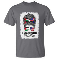 Stand With Palestine T Shirt Messy Bun Gaza Palestinian Flag - Wonder Print Shop