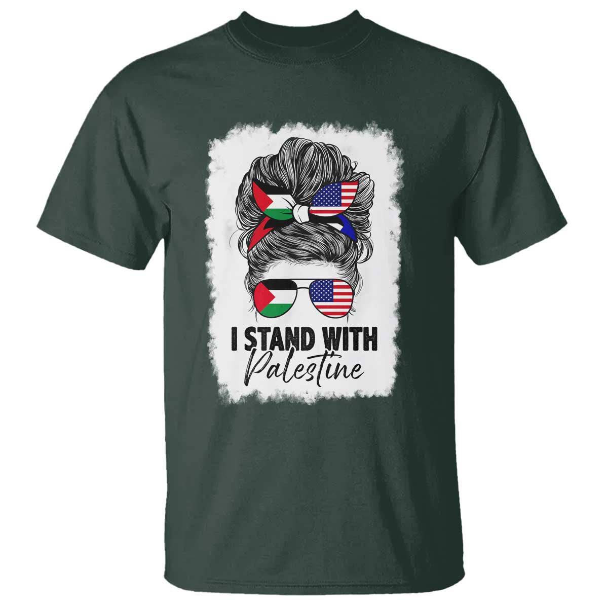 Stand With Palestine T Shirt Messy Bun Gaza Palestinian Flag - Wonder Print Shop