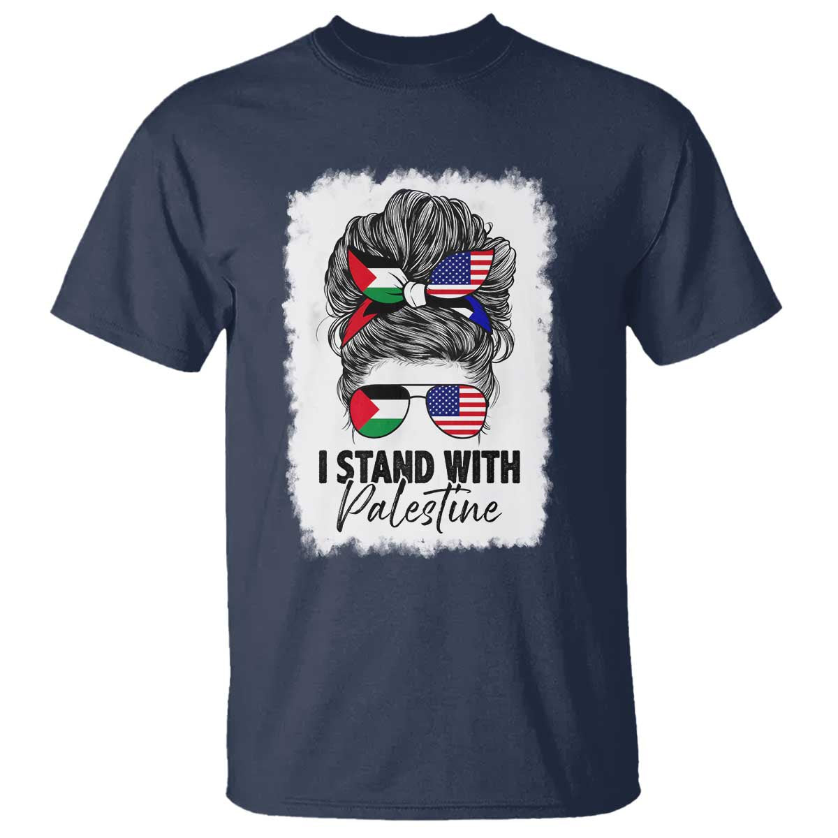 Stand With Palestine T Shirt Messy Bun Gaza Palestinian Flag - Wonder Print Shop