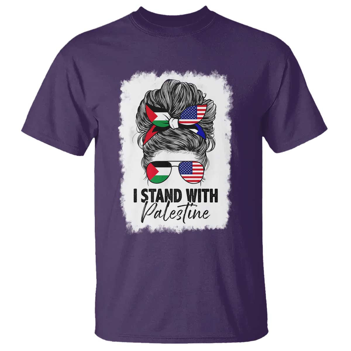 Stand With Palestine T Shirt Messy Bun Gaza Palestinian Flag - Wonder Print Shop