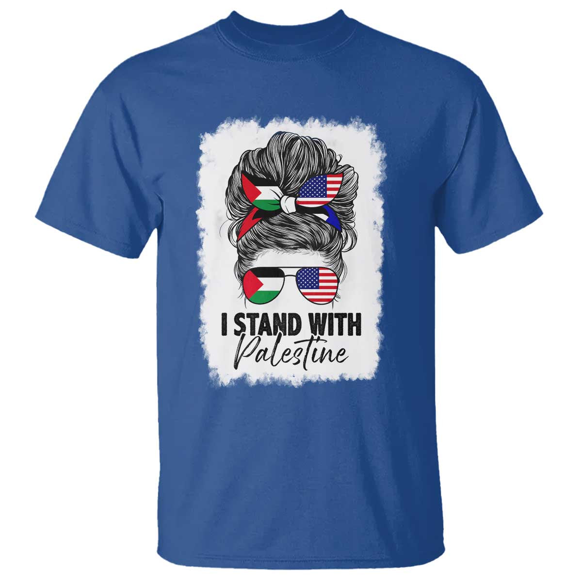 Stand With Palestine T Shirt Messy Bun Gaza Palestinian Flag - Wonder Print Shop
