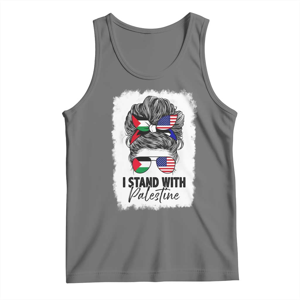 Stand With Palestine Tank Top Messy Bun Gaza Palestinian Flag - Wonder Print Shop