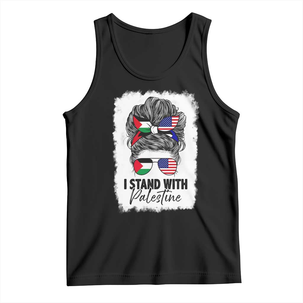 Stand With Palestine Tank Top Messy Bun Gaza Palestinian Flag - Wonder Print Shop