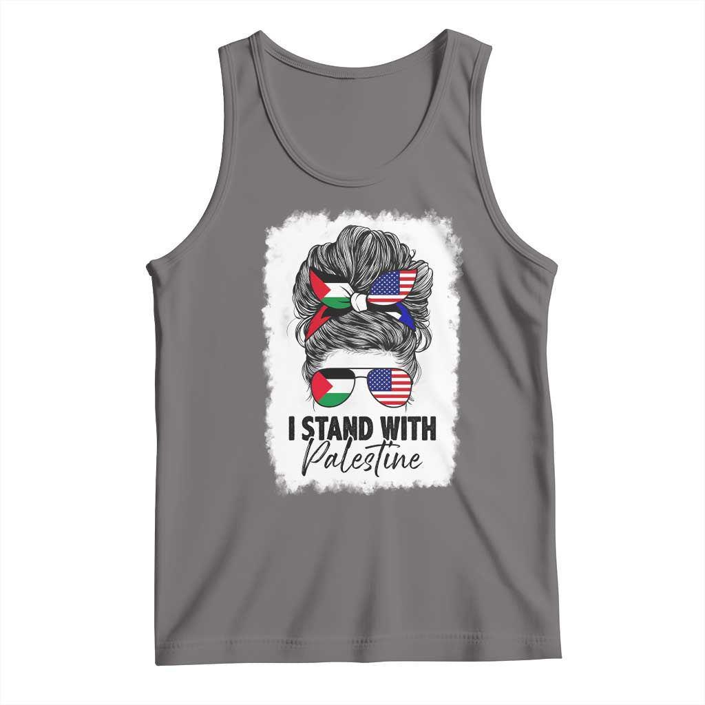 Stand With Palestine Tank Top Messy Bun Gaza Palestinian Flag - Wonder Print Shop