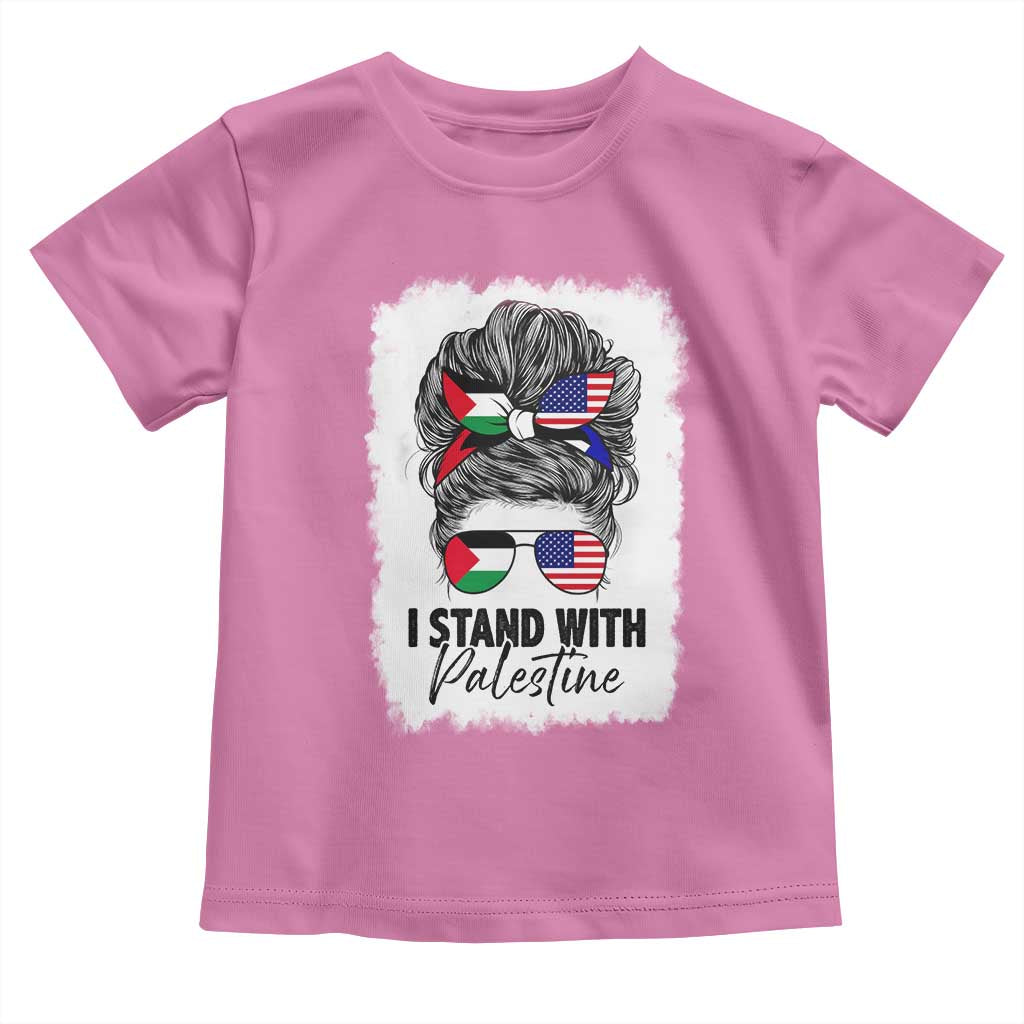 Stand With Palestine Toddler T Shirt Messy Bun Gaza Palestinian Flag - Wonder Print Shop