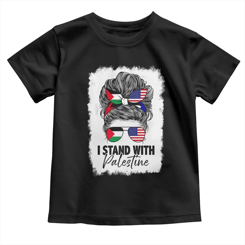 Stand With Palestine Toddler T Shirt Messy Bun Gaza Palestinian Flag - Wonder Print Shop