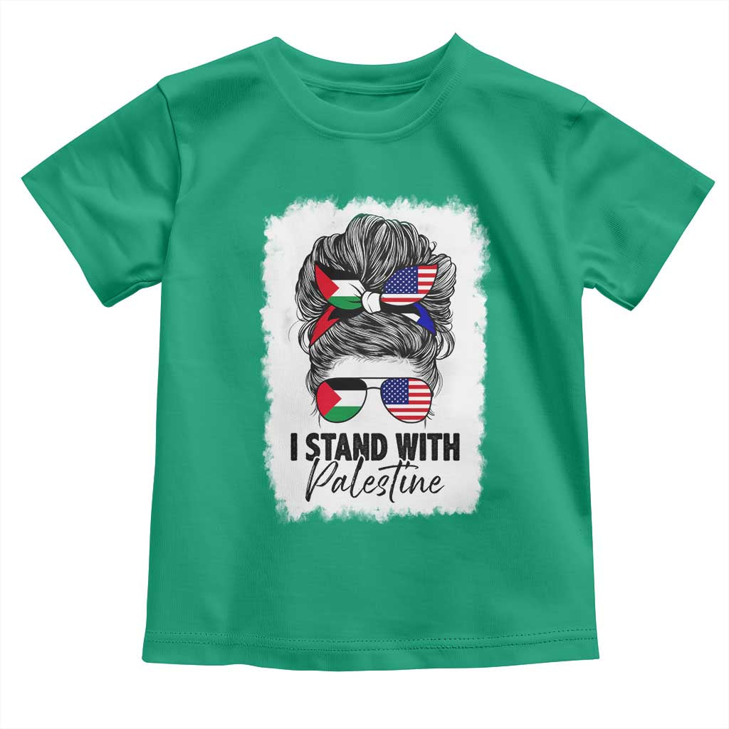 Stand With Palestine Toddler T Shirt Messy Bun Gaza Palestinian Flag - Wonder Print Shop