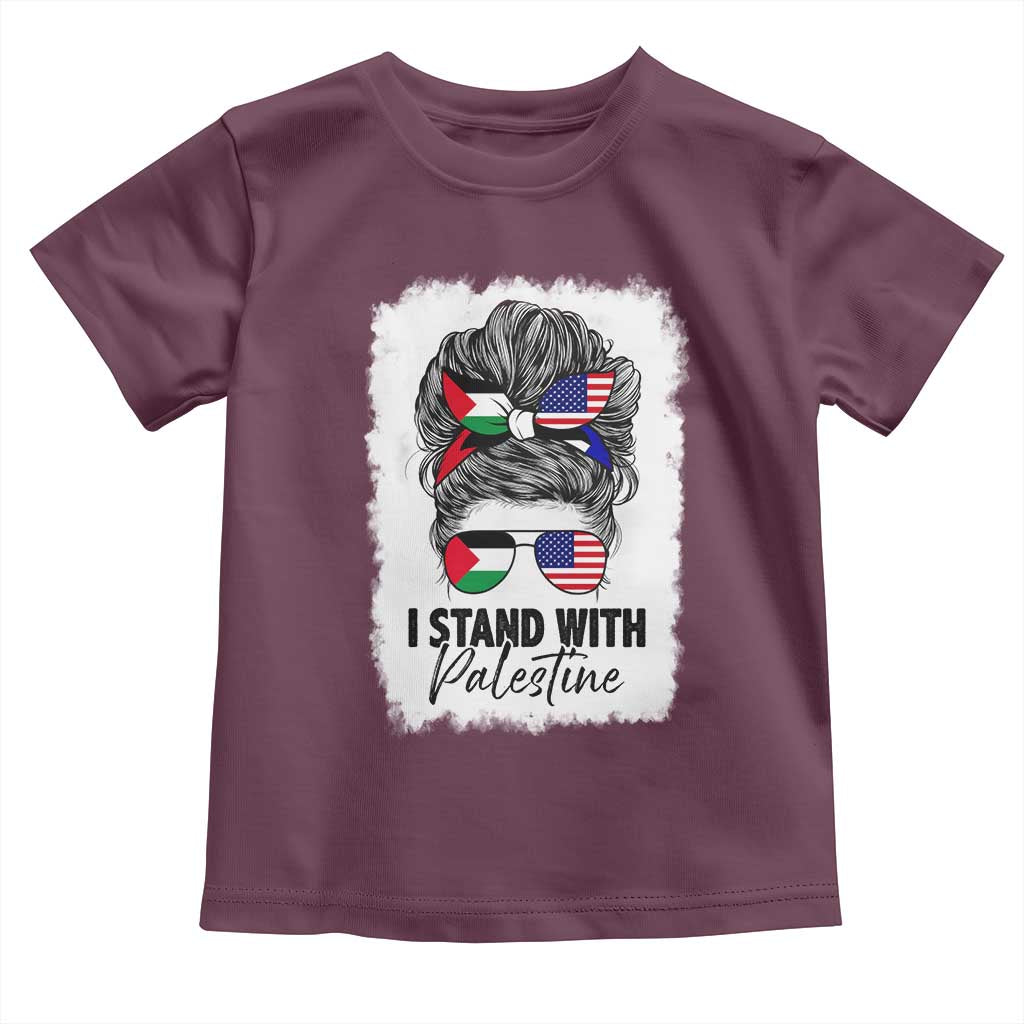 Stand With Palestine Toddler T Shirt Messy Bun Gaza Palestinian Flag - Wonder Print Shop