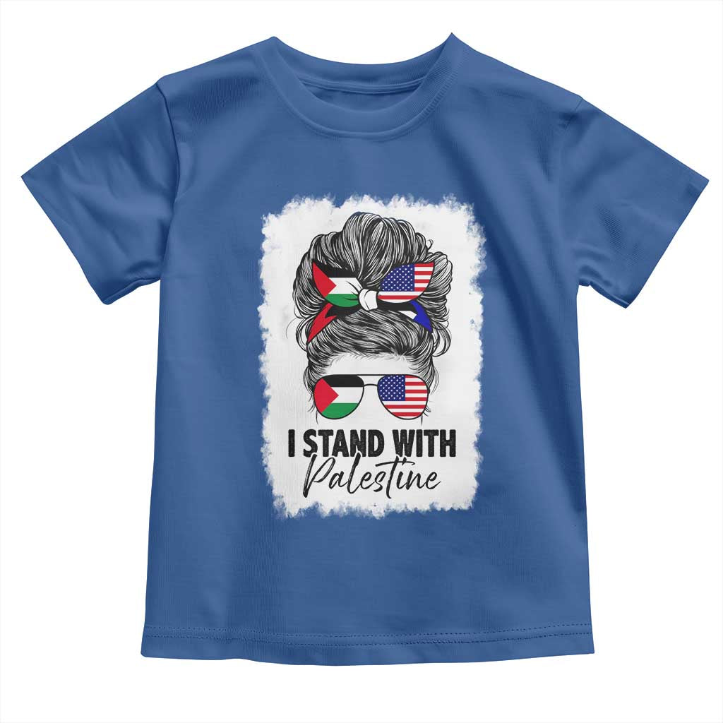 Stand With Palestine Toddler T Shirt Messy Bun Gaza Palestinian Flag - Wonder Print Shop