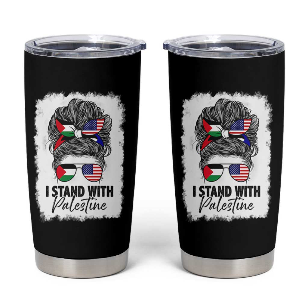 Stand With Palestine Tumbler Cup Messy Bun Gaza Palestinian Flag - Wonder Print Shop