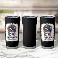 Stand With Palestine Tumbler Cup Messy Bun Gaza Palestinian Flag - Wonder Print Shop