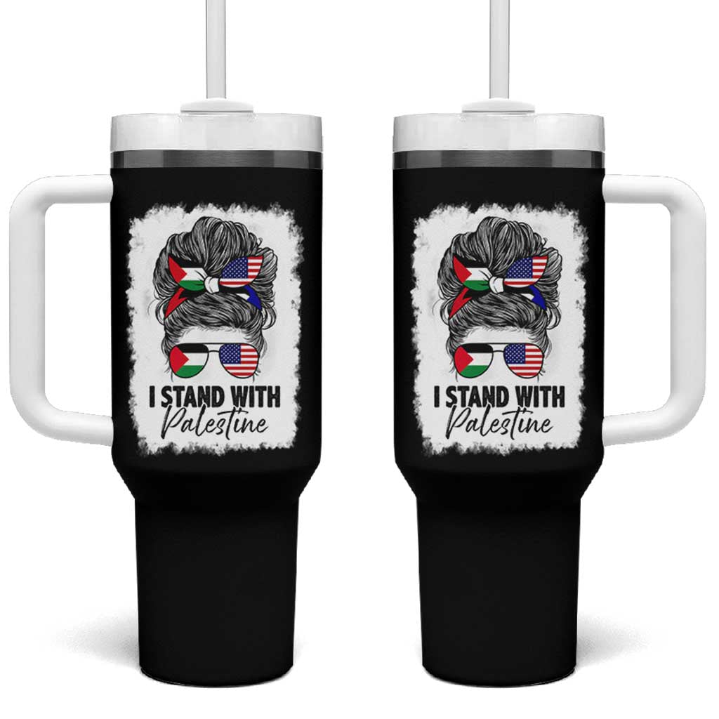 Stand With Palestine Tumbler With Handle Messy Bun Gaza Palestinian Flag - Wonder Print Shop