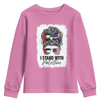 Stand With Palestine Youth Sweatshirt Messy Bun Gaza Palestinian Flag - Wonder Print Shop