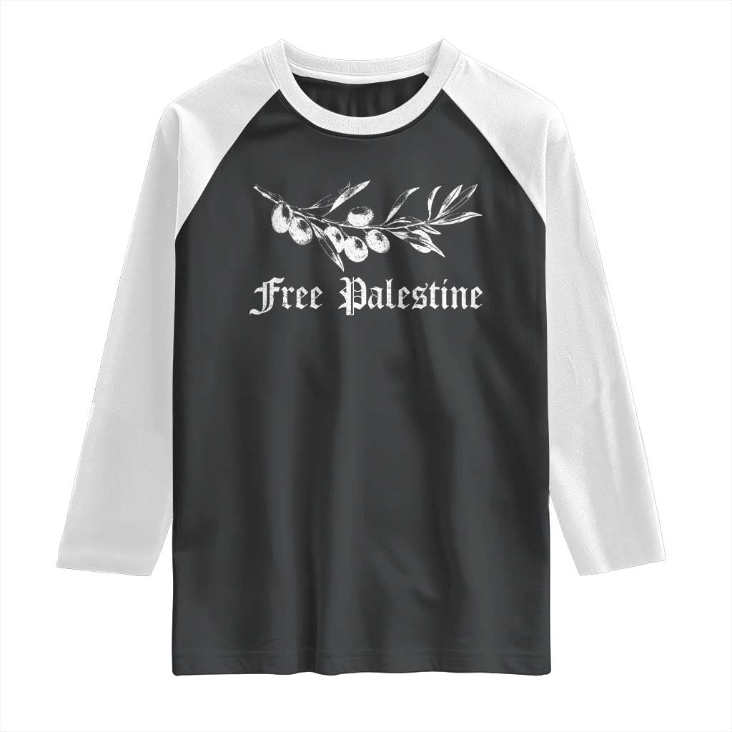 Free Palestine Raglan Shirt Palestinian Olives Fruits - Wonder Print Shop