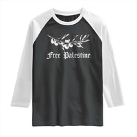 Free Palestine Raglan Shirt Palestinian Olives Fruits - Wonder Print Shop