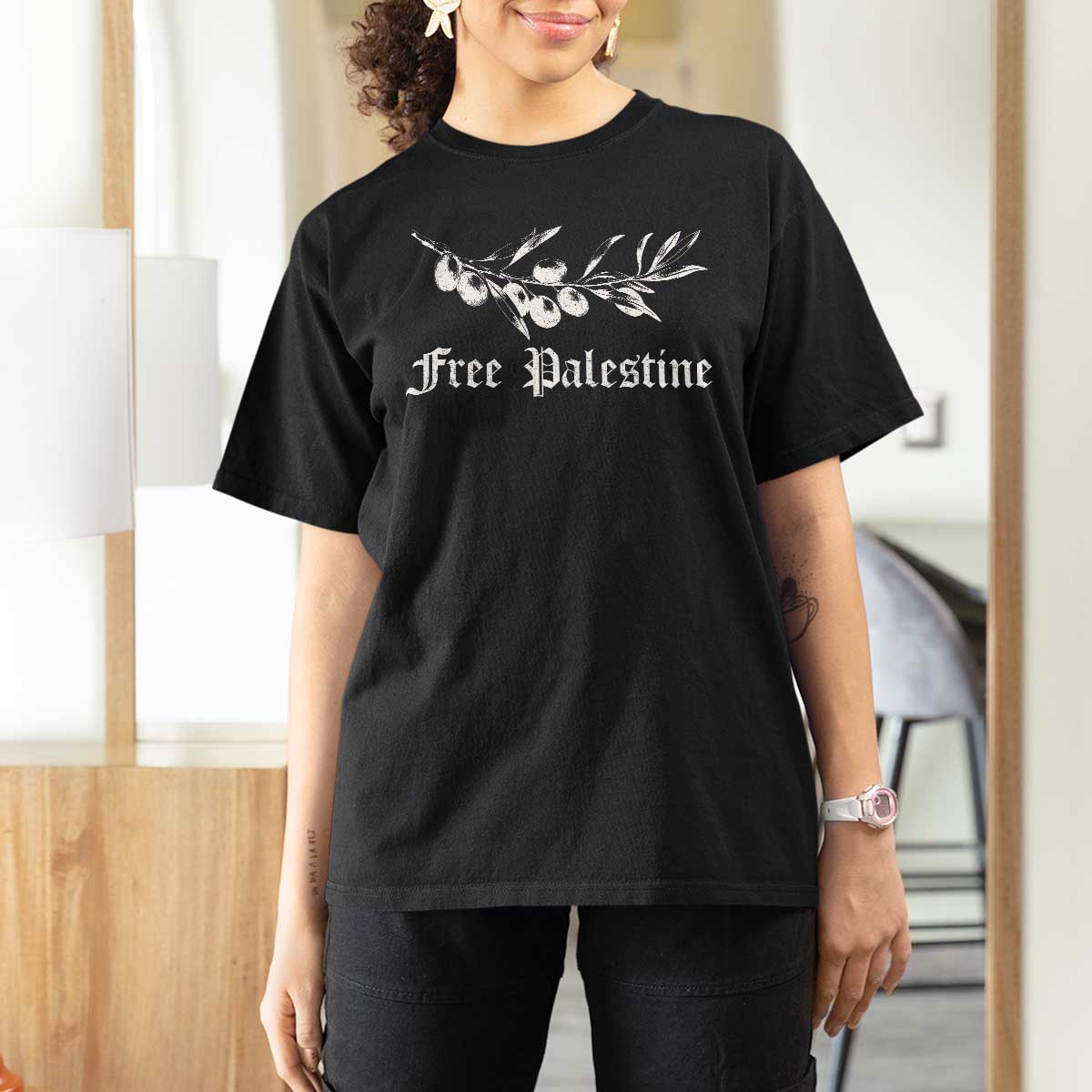 Free Palestine T Shirt For Women Palestinian Olives Fruits - Wonder Print Shop