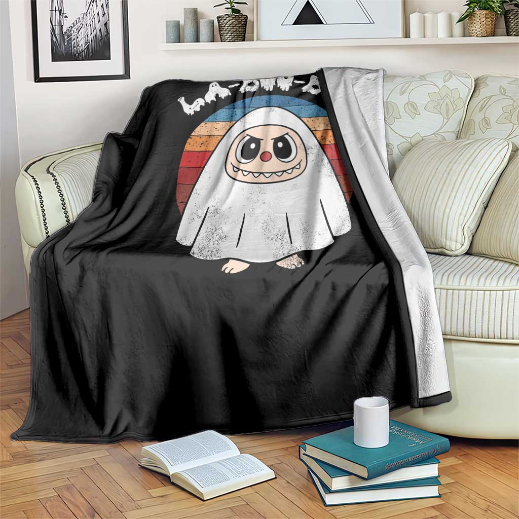 Cute Ghost Halloween Costume Throw Blanket Retro Spooky Trending Cartoon La Boo Boo - Wonder Print Shop