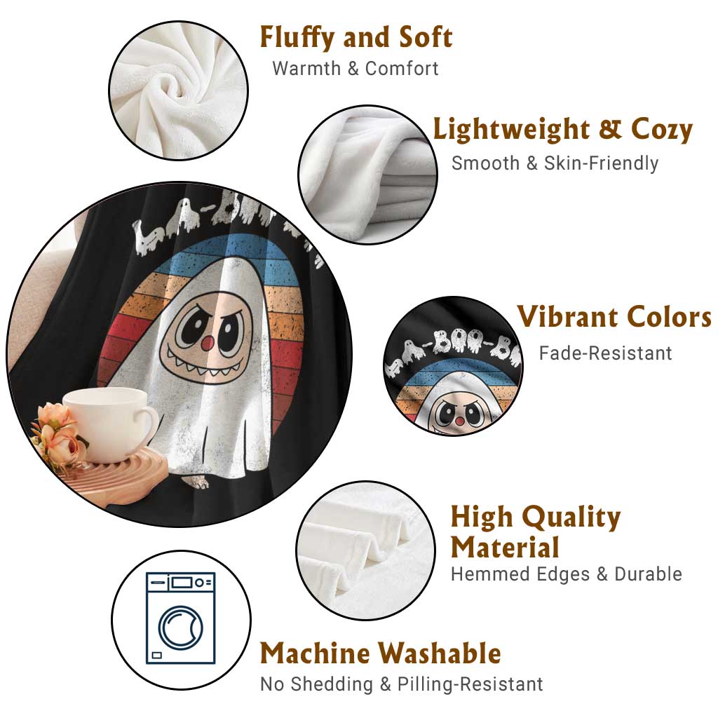 Cute Ghost Halloween Costume Throw Blanket Retro Spooky Trending Cartoon La Boo Boo - Wonder Print Shop
