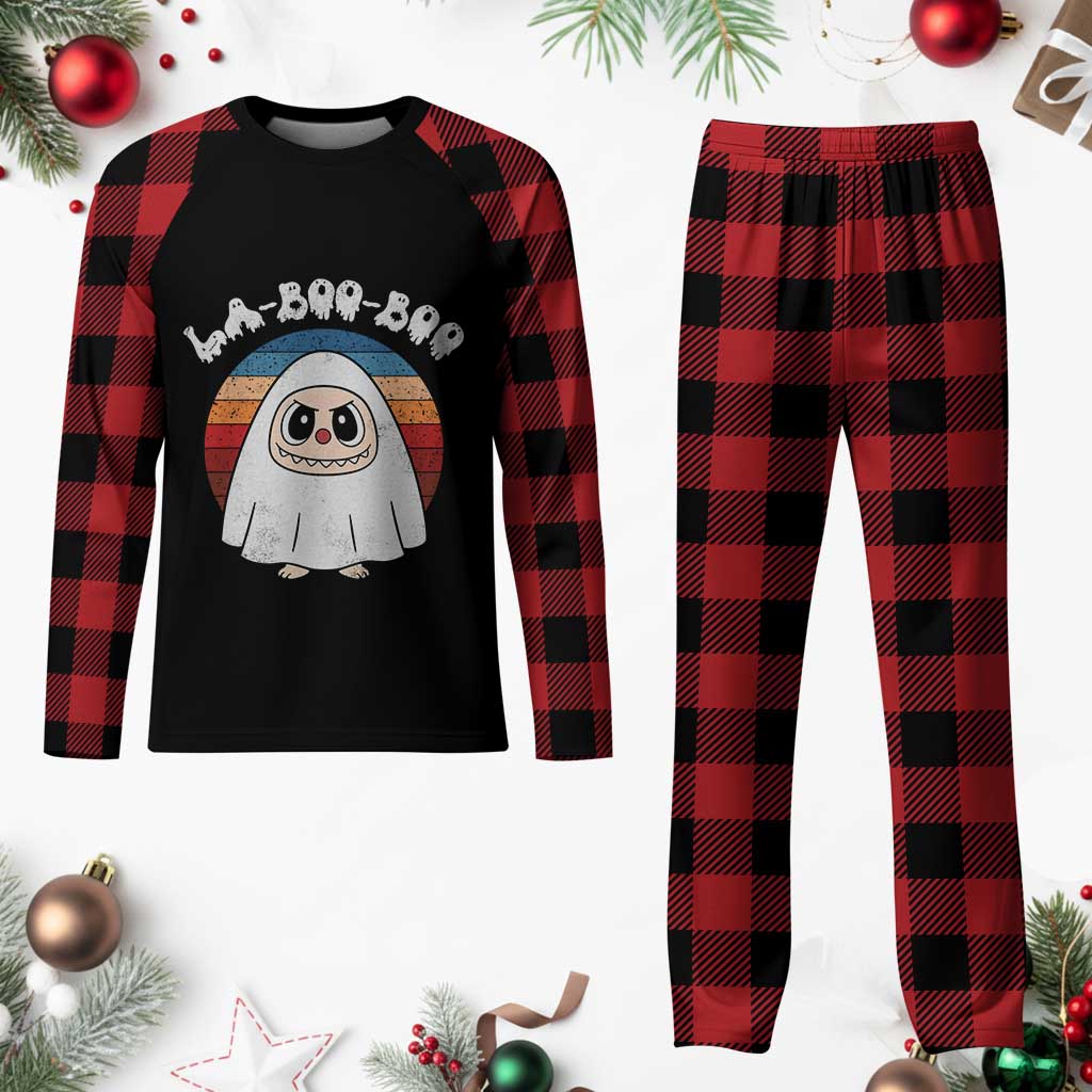 Cute Ghost Halloween Costume Plaid Pajama Set Retro Spooky Trending Cartoon La Boo Boo - Wonder Print Shop