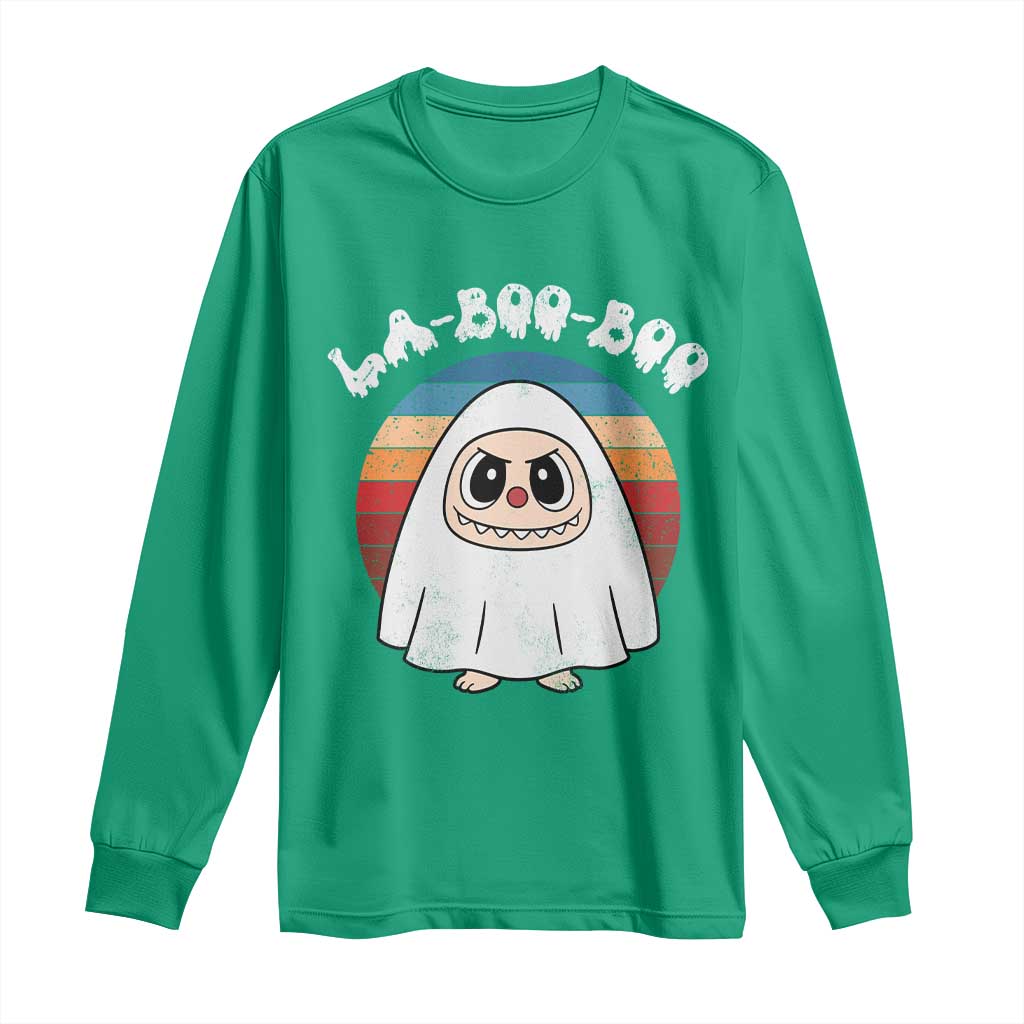 Cute Ghost Halloween Costume Long Sleeve Shirt Retro Spooky Trending Cartoon La Boo Boo - Wonder Print Shop