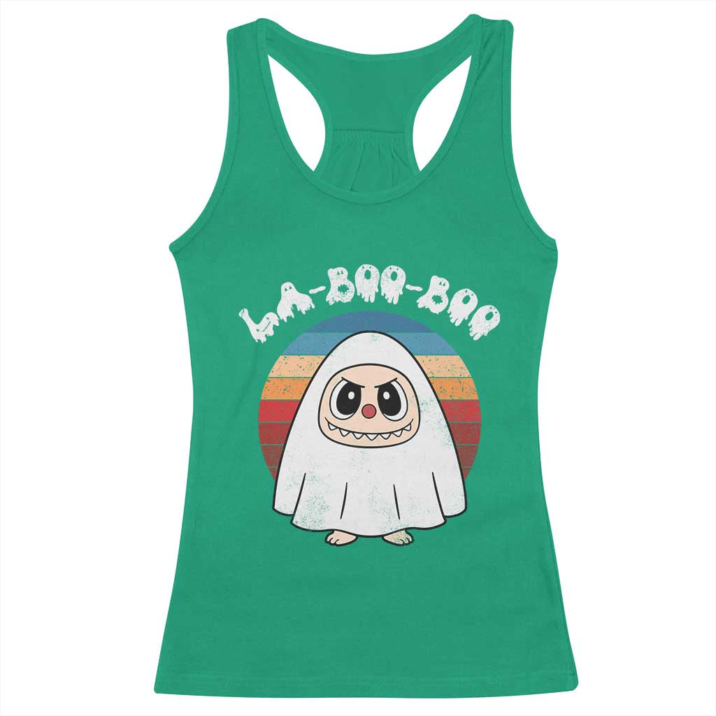 Cute Ghost Halloween Costume Racerback Tank Top Retro Spooky Trending Cartoon La Boo Boo - Wonder Print Shop