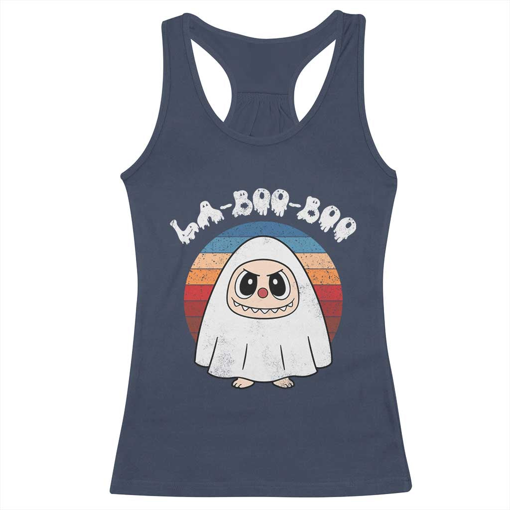 Cute Ghost Halloween Costume Racerback Tank Top Retro Spooky Trending Cartoon La Boo Boo - Wonder Print Shop