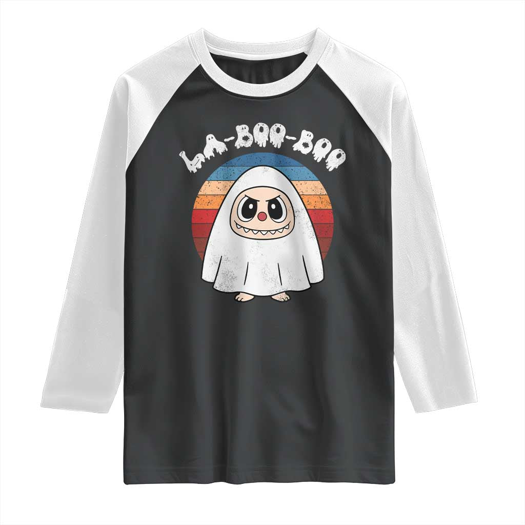 Cute Ghost Halloween Costume Raglan Shirt Retro Spooky Trending Cartoon La Boo Boo - Wonder Print Shop