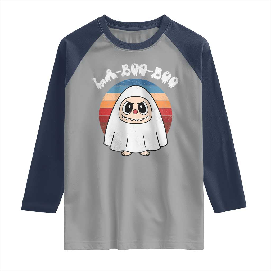 Cute Ghost Halloween Costume Raglan Shirt Retro Spooky Trending Cartoon La Boo Boo - Wonder Print Shop