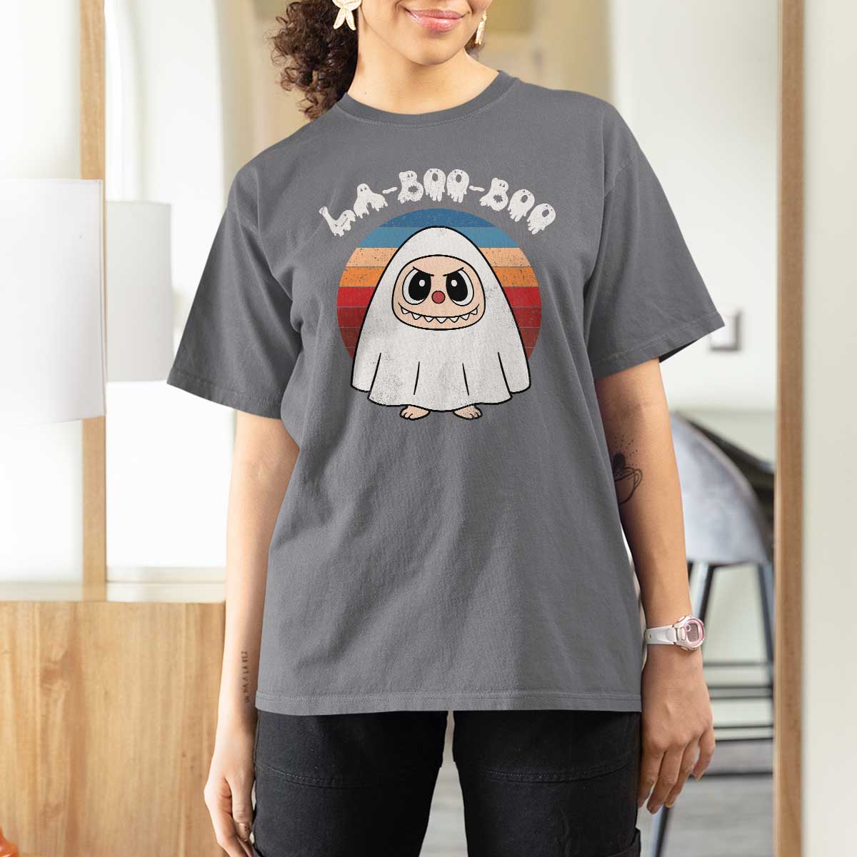 Cute Ghost Halloween Costume T Shirt For Women Retro Spooky Trending Cartoon La Boo Boo - Wonder Print Shop
