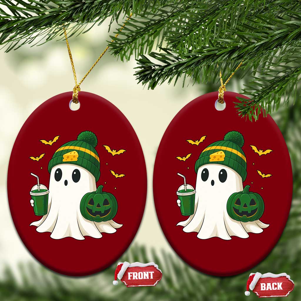 Halloween Packers Ghost Ceramic Ornament Pumpkin Ghost Costume Cheesehead - Wonder Print Shop