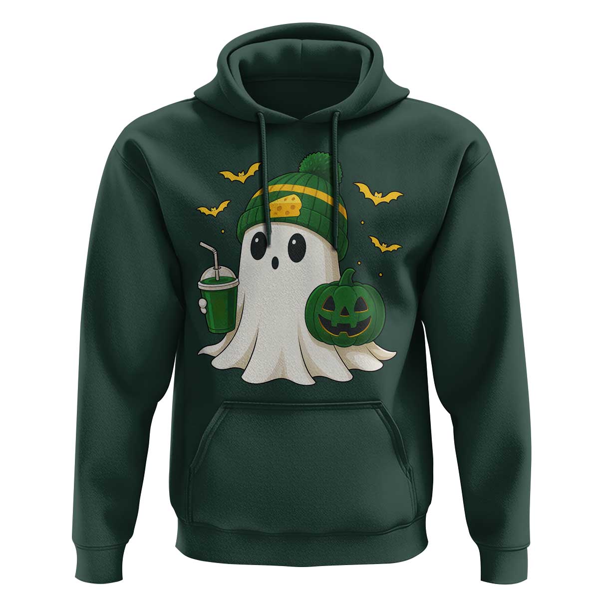 Halloween Packers Ghost Hoodie Pumpkin Ghost Costume Cheesehead - Wonder Print Shop