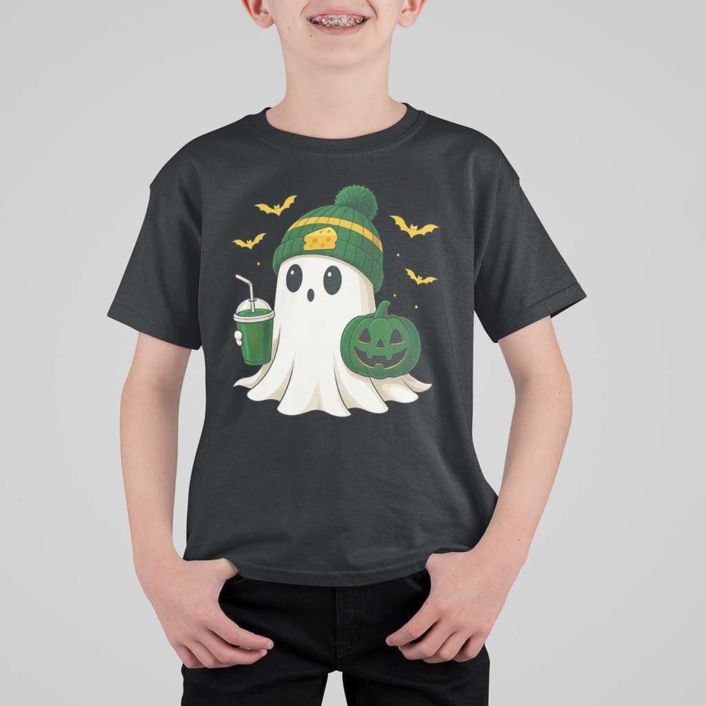 Halloween Packers Ghost T Shirt For Kid Pumpkin Ghost Costume Cheesehead - Wonder Print Shop