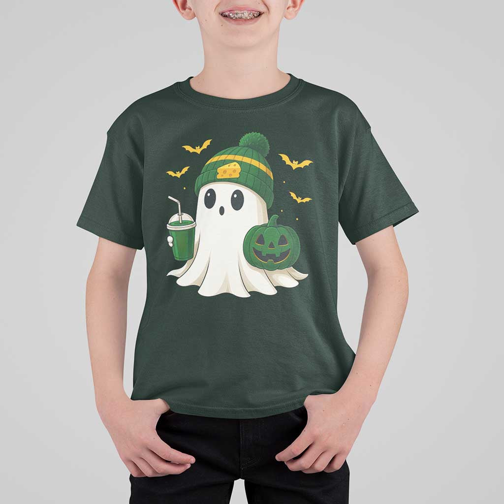Halloween Packers Ghost T Shirt For Kid Pumpkin Ghost Costume Cheesehead - Wonder Print Shop